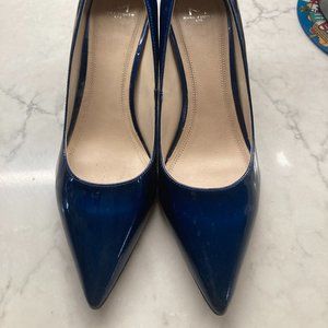 Marc Fisher Womens 10M Pumps Blue Patent Pointed Toe - Block Heels